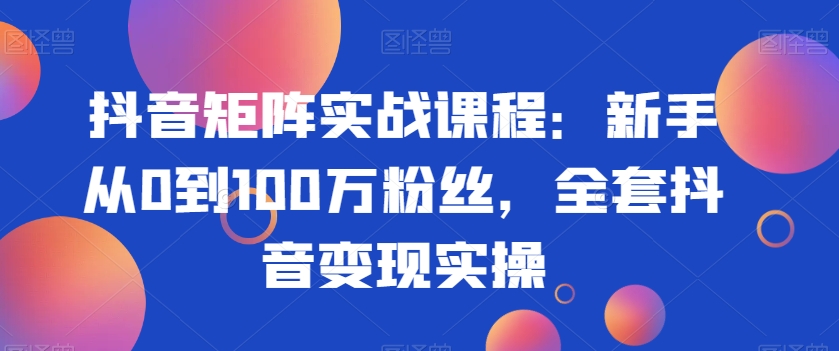 抖音矩阵实战课程：新手从0到100万粉丝，全套抖音变现实操-易购网创