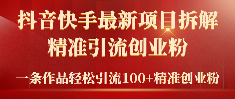 2024年抖音快手最新项目拆解视频引流创业粉，一天轻松引流精准创业粉100+-易购网创