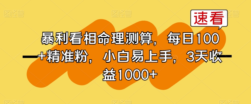 暴利看相命理测算，每日100+精准粉，小白易上手，3天收益1000+【揭秘】-易购网创