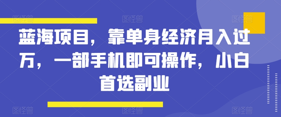 蓝海项目，靠单身经济月入过万，一部手机即可操作，小白首选副业【揭秘】-易购网创