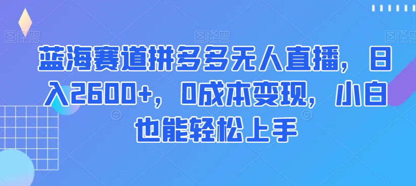 蓝海赛道拼多多无人直播，日入2600+，0成本变现，小白也能轻松上手【揭秘】-易购网创