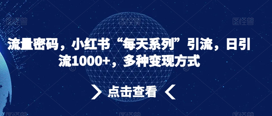 流量密码，小红书“每天系列”引流，日引流1000+，多种变现方式【揭秘】-易购网创