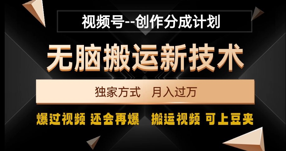 视频号无脑搬运新技术，破原创壕流量，独家方式，爆过视频，还会再爆【揭秘】-易购网创