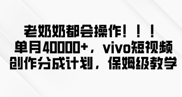 老奶奶都会操作，新平台无脑操作，单月40000+，vivo短视频创作分成计划【揭秘】-易购网创