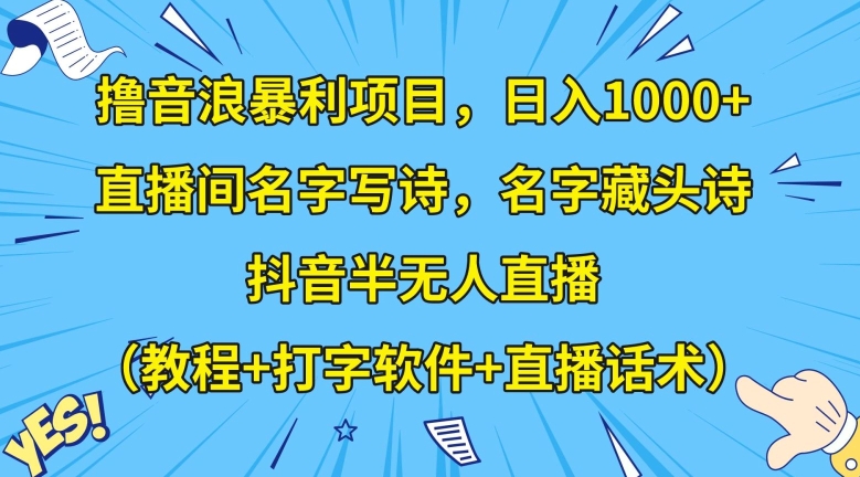 撸音浪暴利项目，日入1000+，直播间名字写诗，名字藏头诗，抖音半无人直播（教程+打字软件+直播话术）【揭秘】-易购网创