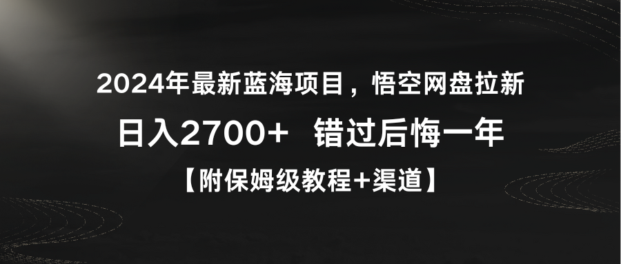 2024年最新蓝海项目，悟空网盘拉新，日入2700+错过后悔一年【附保姆级教…-易购网创