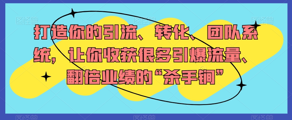 打造你的引流、转化、团队系统，让你收获很多引爆流量、翻倍业绩的“杀手锏”-易购网创