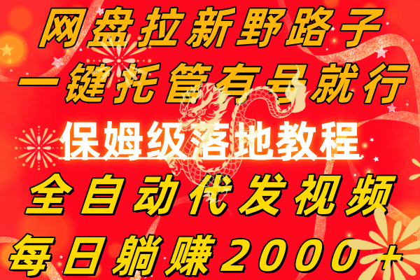 网盘拉新野路子，一键托管有号就行，全自动代发视频，每日躺赚2000＋，…-易购网创