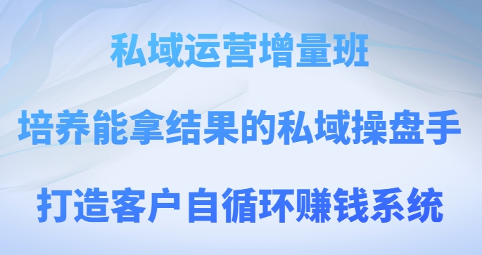 私域运营增量班，培养能拿结果的私域操盘手，打造客户自循环赚钱系统-易购网创