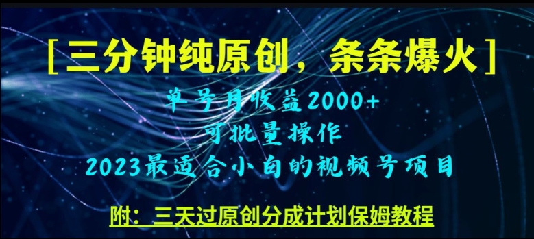 三分钟制作视频号纯原创，条条爆款，轻松月入过万【揭秘】-易购网创