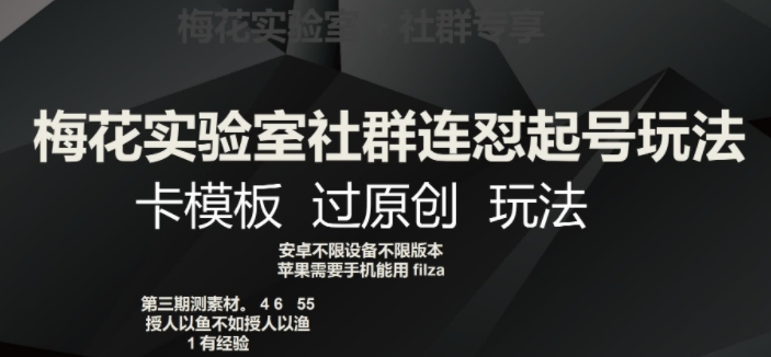 梅花实验室社群连怼起号玩法，卡模板过原创玩法【揭秘】-易购网创