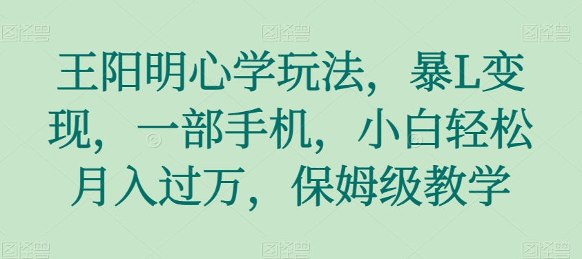 王阳明心学玩法，暴L变现，一部手机，小白轻松月入过万，保姆级教学【揭秘】-易购网创