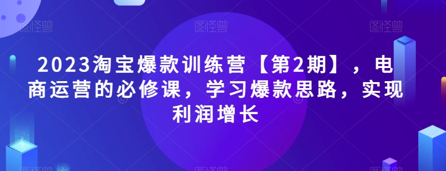 2023淘宝爆款训练营【第2期】，电商运营的必修课，学习爆款思路，实现利润增长-易购网创