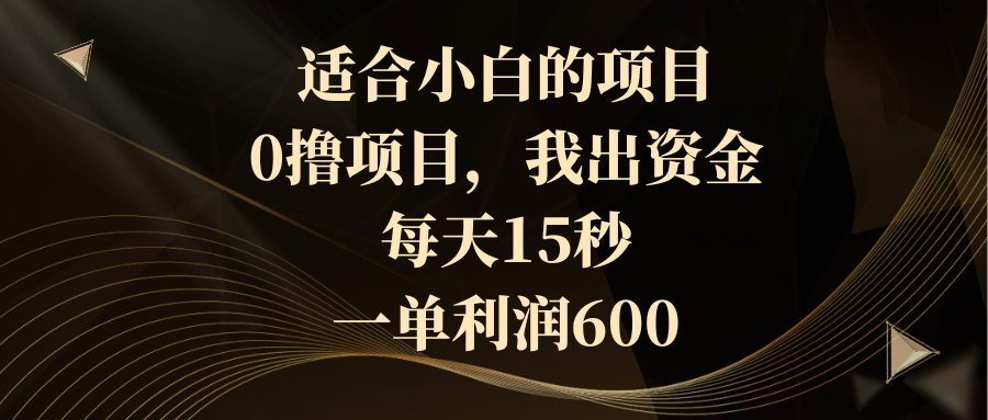 适合小白的项目，0撸项目，我出资金，每天15秒，一单利润600-易购网创