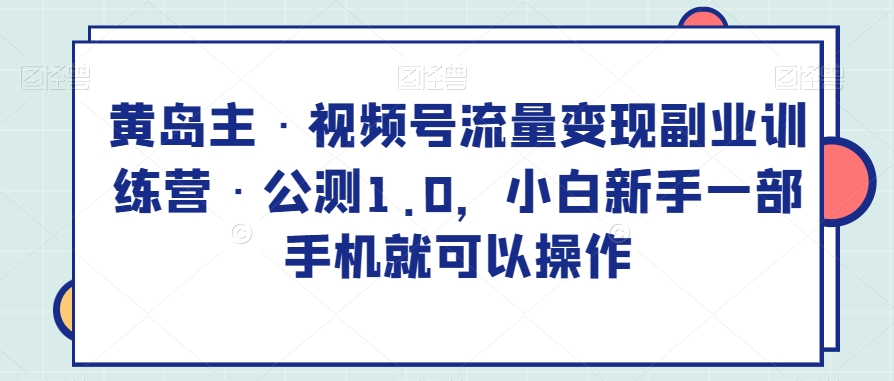 黄岛主·视频号流量变现副业训练营·公测1.0，小白新手一部手机就可以操作-易购网创
