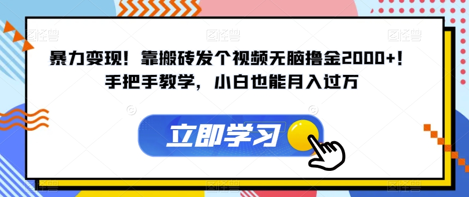 暴力变现！靠搬砖发个视频无脑撸金2000+！手把手教学，小白也能月入过万【揭秘】-易购网创
