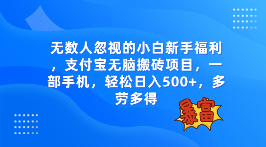 无数人忽视的项目，支付宝无脑搬砖项目，一部手机即可操作，轻松日入500+-易购网创