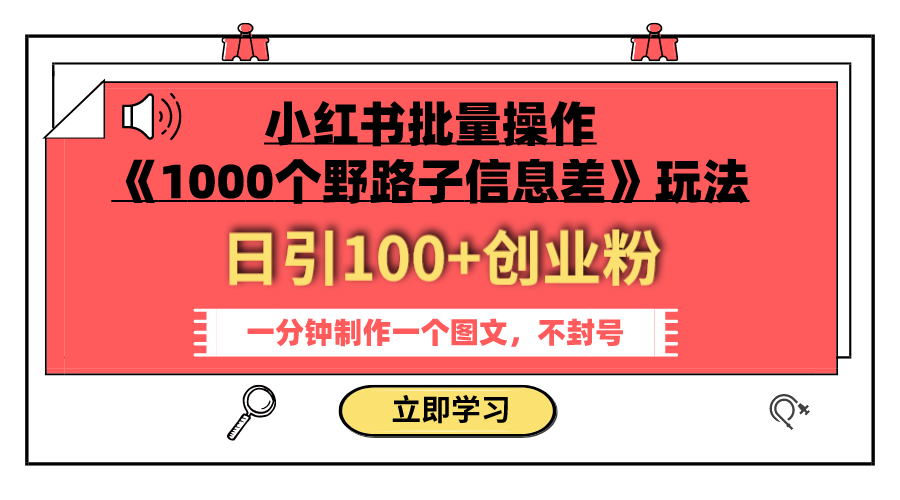 （7676期）小红书批量操作《1000个野路子信息差》玩法 日引100+创业粉 一分钟一个图文-易购网创