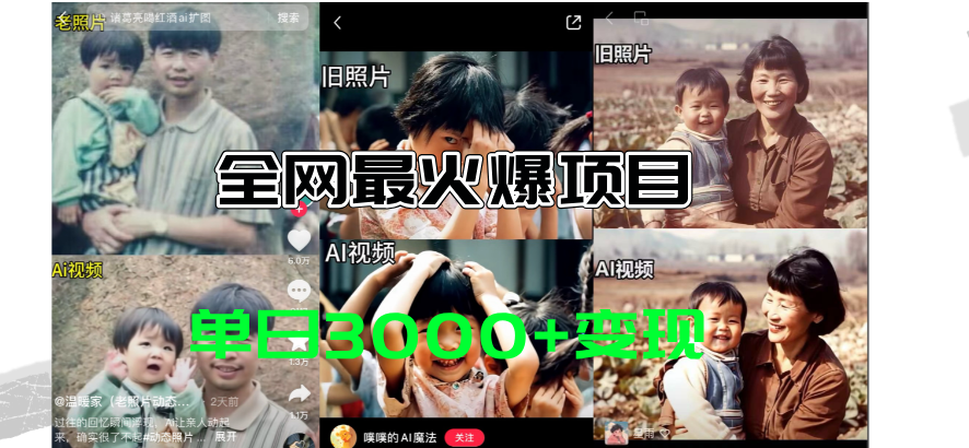 全网爆火的AI让老照片动起来教程，蹭热点日赚3000+，内含免费工具一键…-易购网创