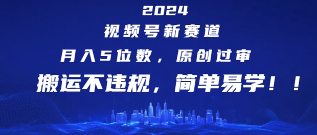 2024视频号新赛道，月入5位数+，原创过审，搬运不违规，简单易学-易购网创