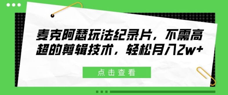 麦克阿瑟玩法纪录片，不需高超的剪辑技术，轻松月入2w+-易购网创