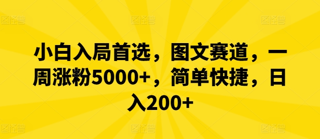 小白入局首选，图文赛道，一周涨粉5000+，简单快捷，日入200+-易购网创