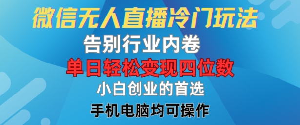 微信无人直播冷门玩法，告别行业内卷，单日轻松变现四位数，小白的创业首选-易购网创
