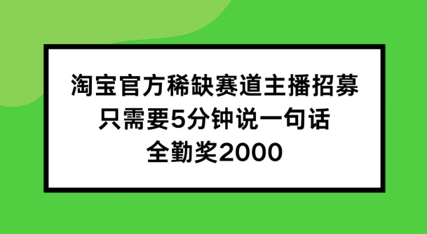 淘宝官方稀缺赛道主播招募 ，只需要5分钟说一句话， 全勤奖2000-易购网创