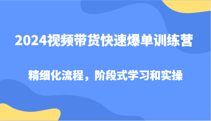 2024视频带货快速爆单训练营，精细化流程，阶段式学习和实操-易购网创