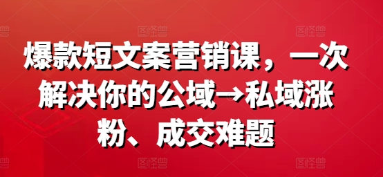 爆款短文案营销课，一次解决你的公域→私域涨粉、成交难题-易购网创