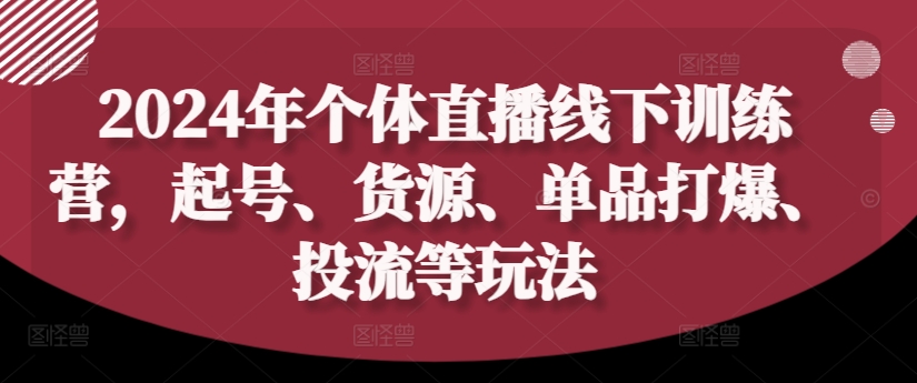 2024年个体直播训练营，起号、货源、单品打爆、投流等玩法-易购网创