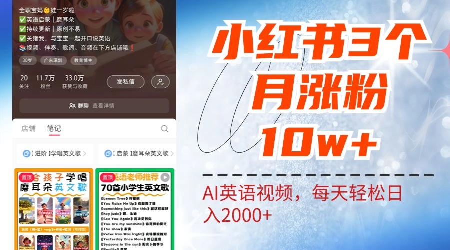 小红书三个月涨粉10W，AI英语视频0成本制作，每天轻松日入2000+-易购网创