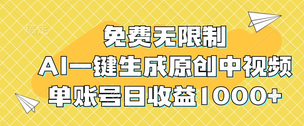 免费无限制，AI一键生成原创中视频，单账号日收益1000+-易购网创