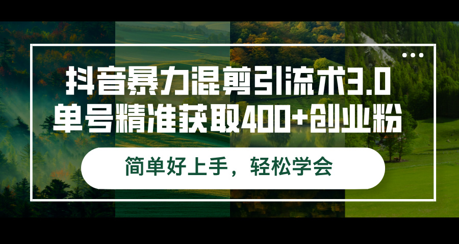 抖音暴力混剪引流术3.0单号精准获取400+创业粉简单好上手，轻松学会-易购网创