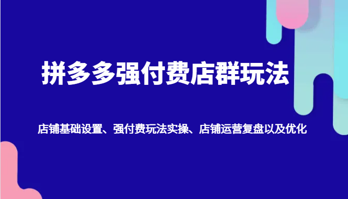 拼多多强付费店群玩法：店铺基础设置、强付费玩法实操、店铺运营复盘以及优化-易购网创