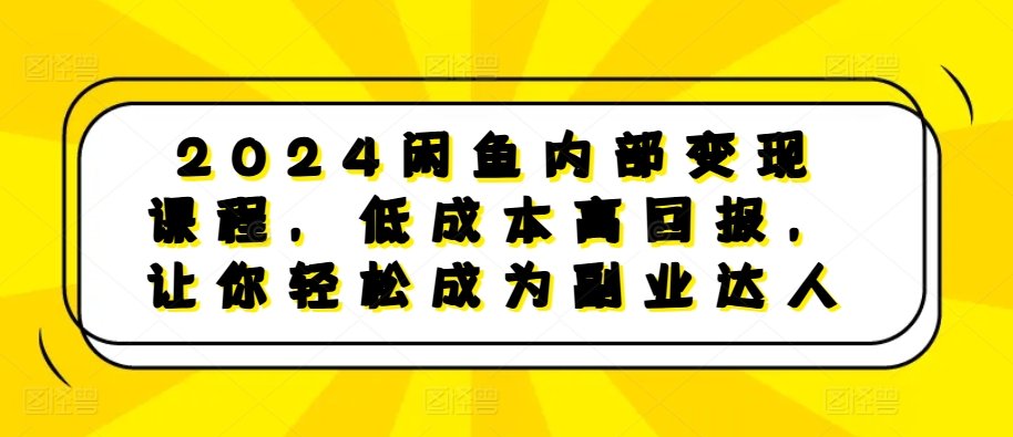 2024闲鱼内部变现课程，低成本高回报，让你轻松成为副业达人-易购网创