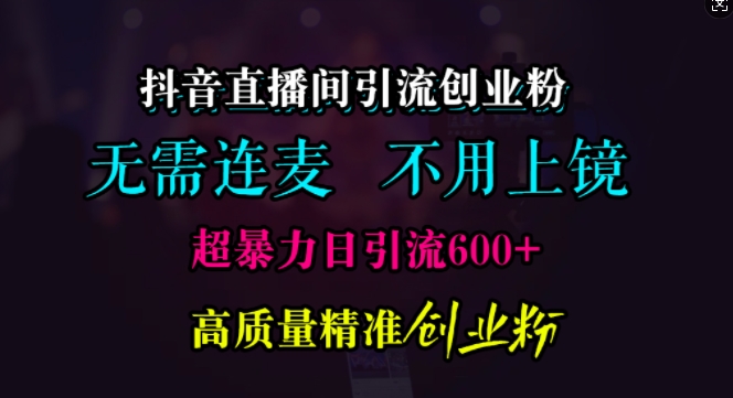 抖音直播间引流创业粉，无需连麦、无需上镜，超暴力日引流600+高质量精准创业粉-易购网创