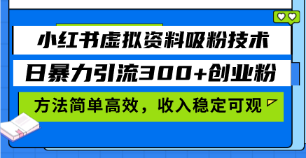 小红书虚拟资料吸粉技术，日暴力引流300+创业粉，方法简单高效，收入稳…-易购网创